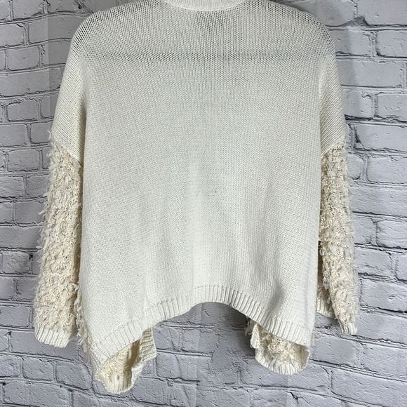 Leo & Sage Womens Cardigan Sweater Open Front Shaggy Faux Fur White M/L - Picture 5 of 9